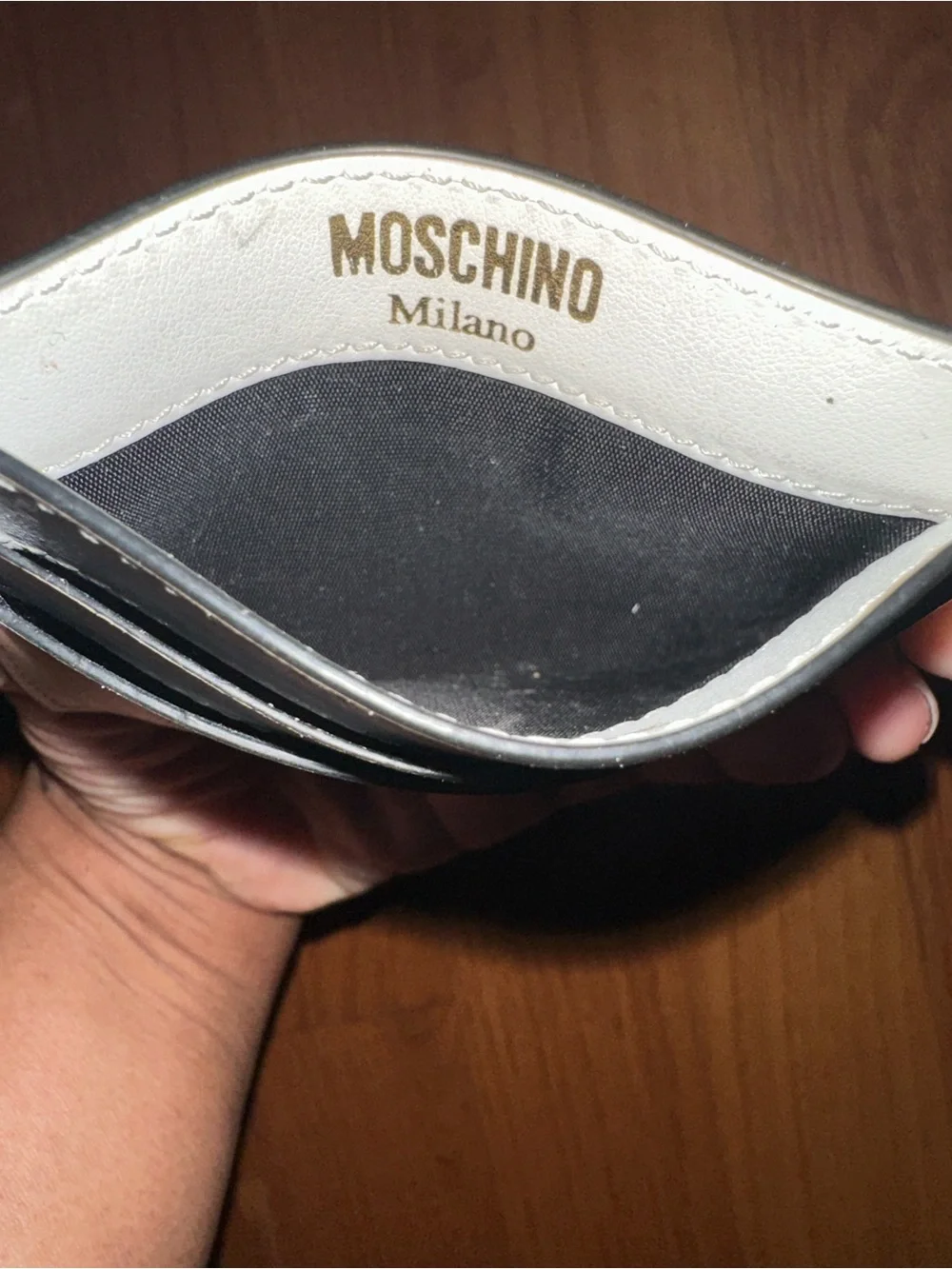 Authentic Moschino White Four Cardholder with Bold Black Logo